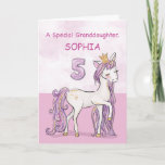 Cartão Custom Name Granddaughter 5th Birthday Pink Horse<br><div class="desc">A sweet pink pony just like your granddaughter is prancing with the number five! Gold looking details are woven in her mane and tail. Perfect card to wish your granddaughter her 5th birthday! Personalize this card with you granddaughter’s name
(Digitally rendered golden looking color)</div>