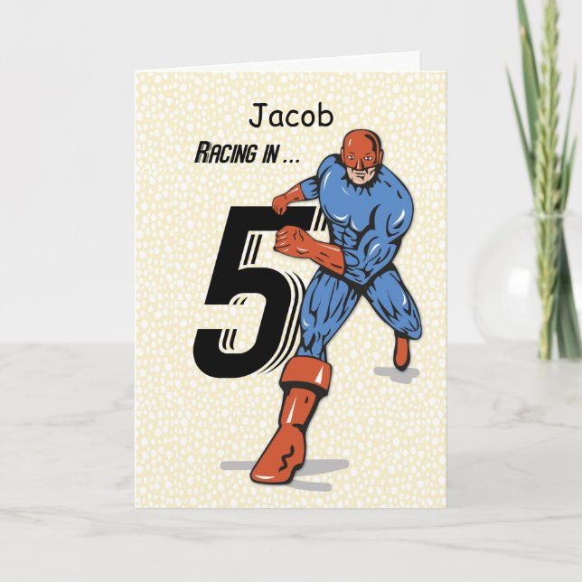 Cartão Custom Name, Jacob, 5th Birthday Superhero (Frente)
