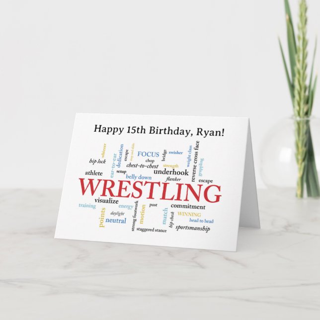 Cartão Custom Name Wrestling Birthday Word Cloud (Frente)