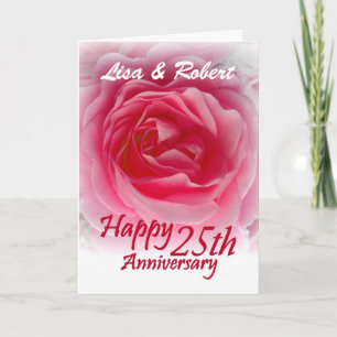 Cartão CUSTOM NAMES - 25th Anniversary with Pink Rose