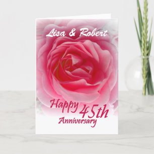 Cartão CUSTOM NAMES - 45th Anniversary with Pink Rose