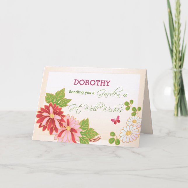 Cartão Custom, Personalize Name Get Well Wishes, Flowers, (Frente)