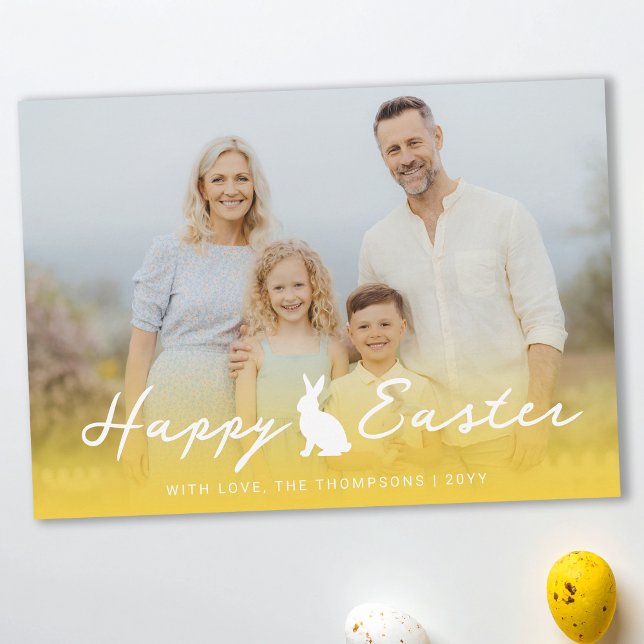 Cartão Custom Photo And Yellow Gradient With Bunny Easter (Criador carregado)
