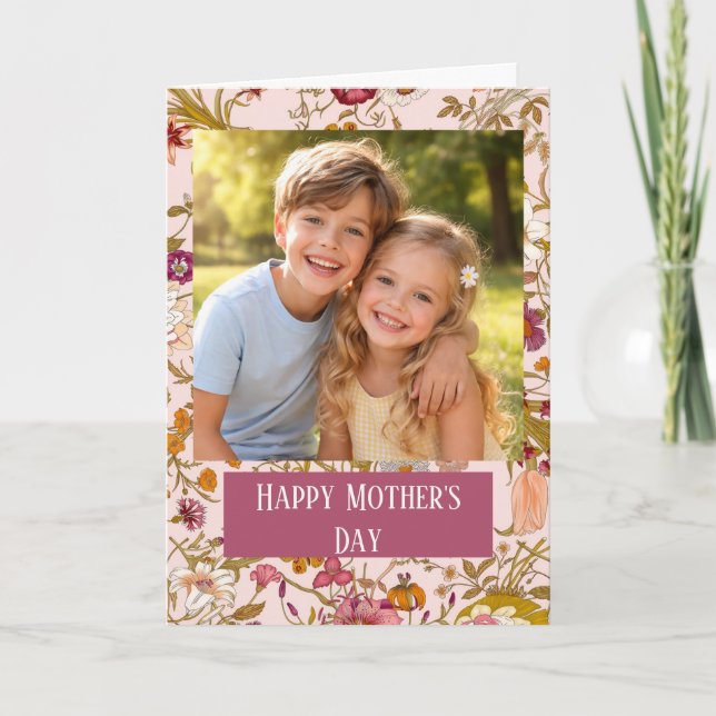 Cartão Custom Photo Happy Mother’s Day floral (Frente)