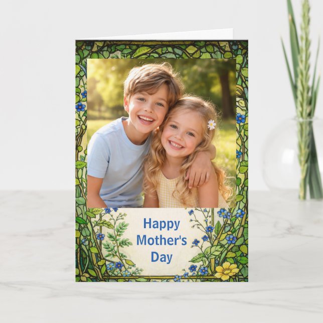 Cartão Custom Photo Happy Mother’s Day floral (Frente)