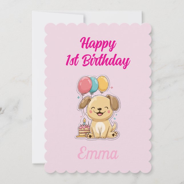 Cartão Custom Puppy 1st Birthday Card, Flat Greeting Card (Frente)
