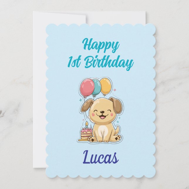 Cartão Custom Puppy 1st Birthday Card, Flat Greeting Card (Frente)