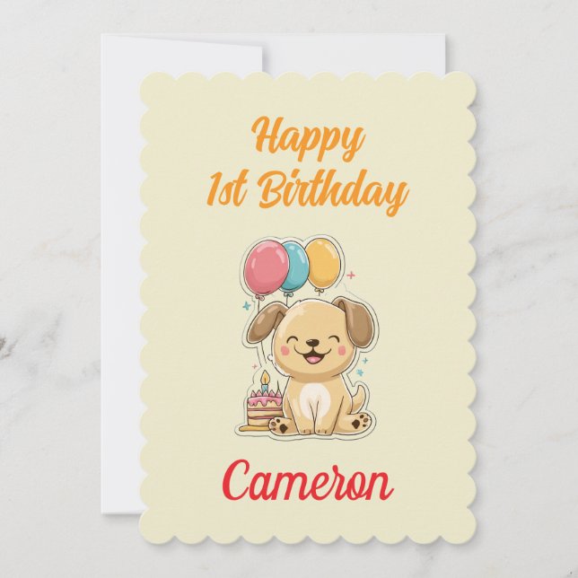 Cartão Custom Puppy 1st Birthday Card, Flat Greeting Card (Frente)