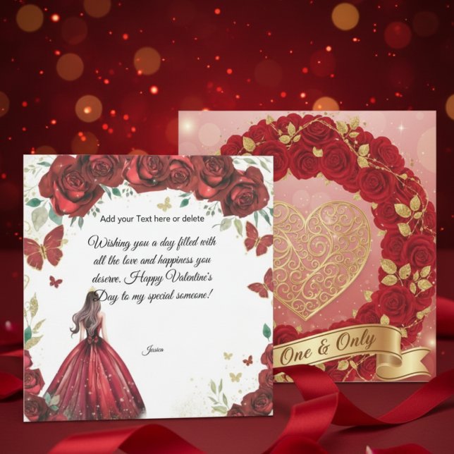 Cartão Custom Red Rose Dress Valentine's Day Card (Criador carregado)