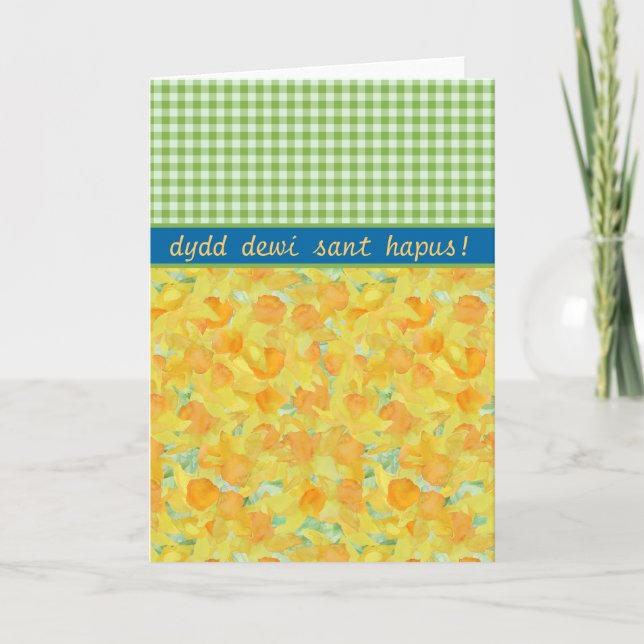 Cartão Custom St David's Day Card, Daffodils and Gingham (Frente)