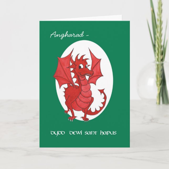 Cartão Custom St David's Day Card, Welsh, Red Dragon (Frente)