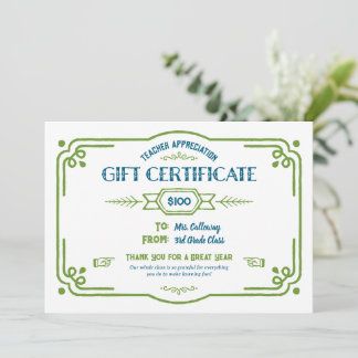Cartão Custom Teacher Appreciation Gift Certificate