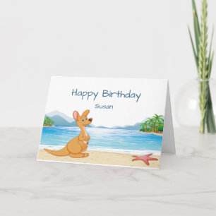 Cartão Custom text Birthday Fun Australia Kangaroo Beach