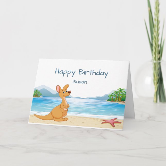 Cartão Custom text Birthday Fun Australia Kangaroo Beach (Frente)