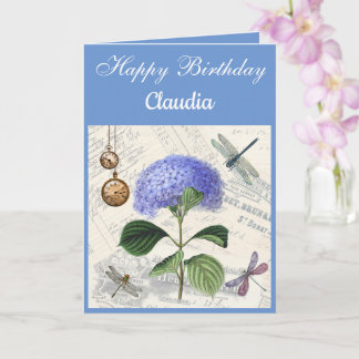 Cartão Custom Text. Vintage Style Hydrangea.