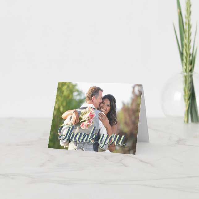 Cartão Custom Wedding Photo Thank You Text Overlay (Frente)