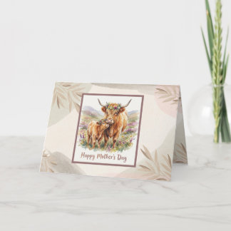 Cartão CustomHappy Mother’s Day Highland Cow Neutral Boho