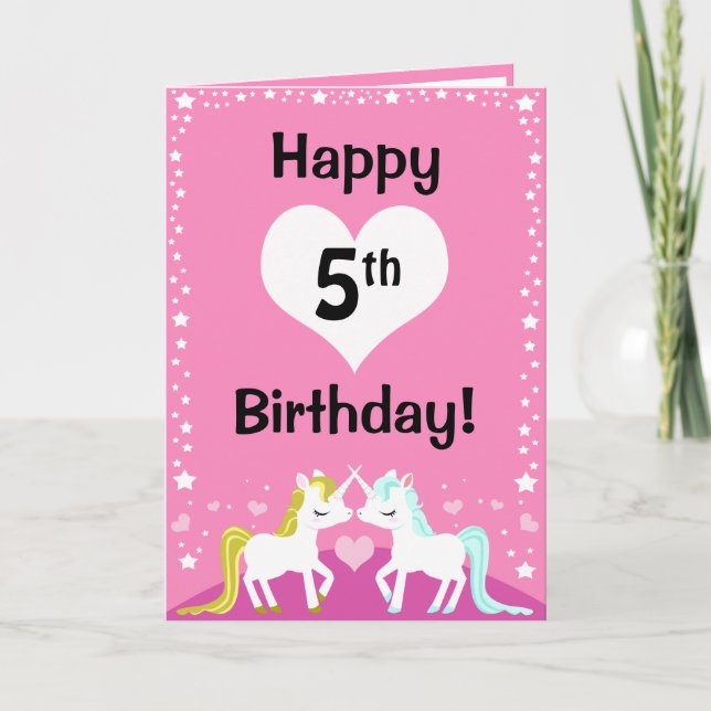 Cartão Customisable Pink Magical Unicorn Birthday card (Frente)