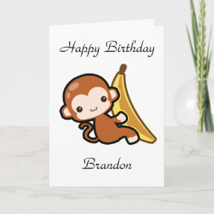 Cartão Customizable Baby Monkey Whit A Banana Birthday