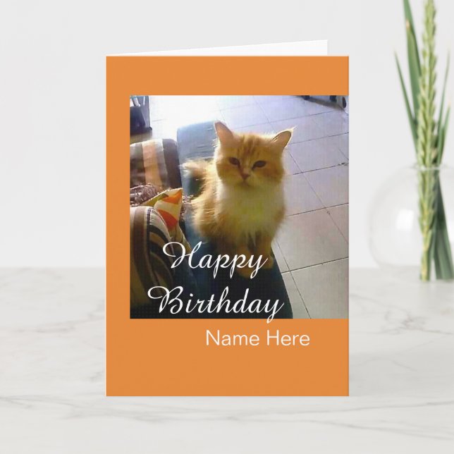 Cartão Customizable Cat Birthday Greeting Card With Name (Frente)