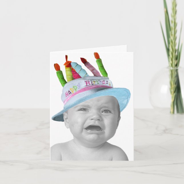 Cartão Customizable Crying Baby In A Birthday Hat (Frente)