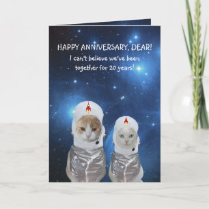 Cartão Customizable Funny Cats Space Anniversary