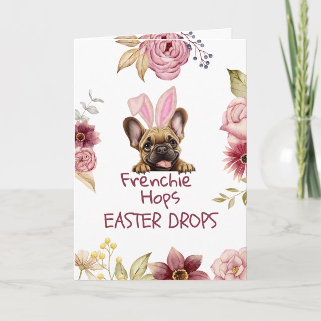 Cartão Customizable Funny Frenchie Easter Greeting Card (Frente)