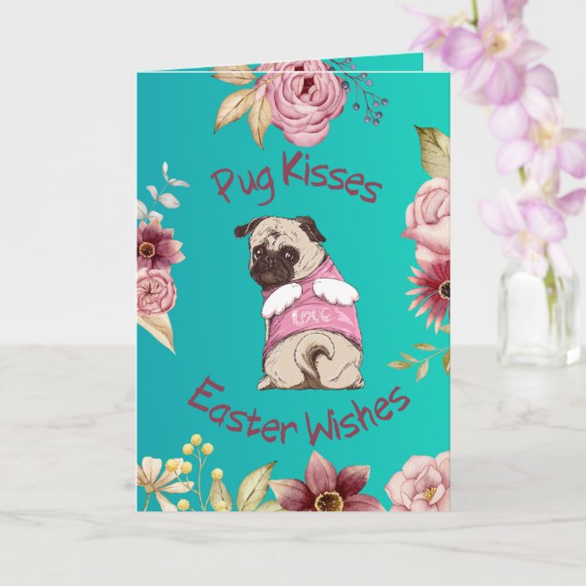 Cartão Customizable Funny Pug Easter Greeting Card (Orquídea)