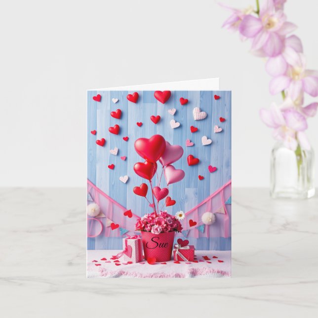 Cartão Customizable Hearts & Gifts Valentine's Day (Orquídea)