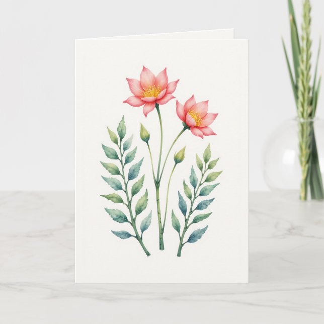 Cartão Customizable Pink Floral Greeting Card (Frente)