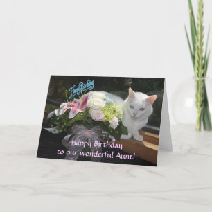 Cartão Customizable Pretty Cat/Flowers Birthday