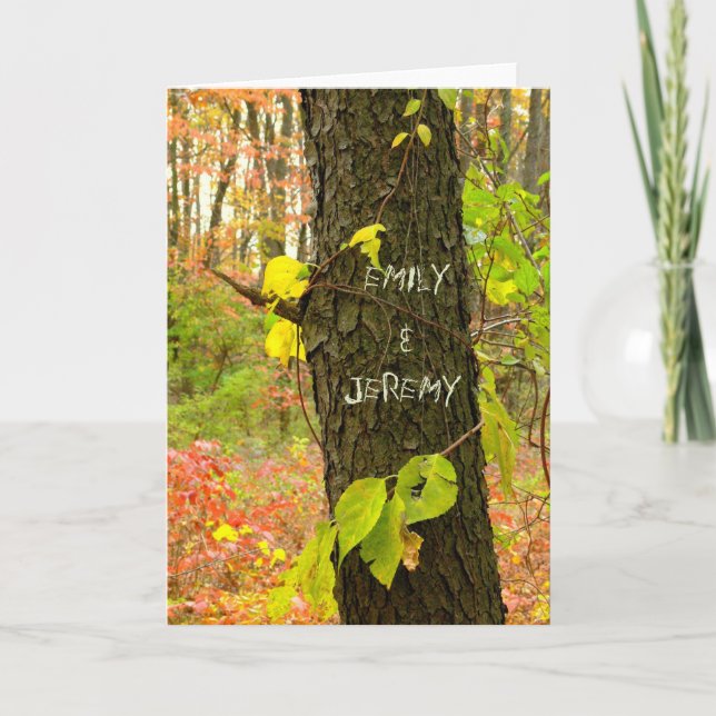 CARTÃO CUSTOMIZABLE//TREE WITH "CARVED" NAMES/FALL LEAVES (Frente)