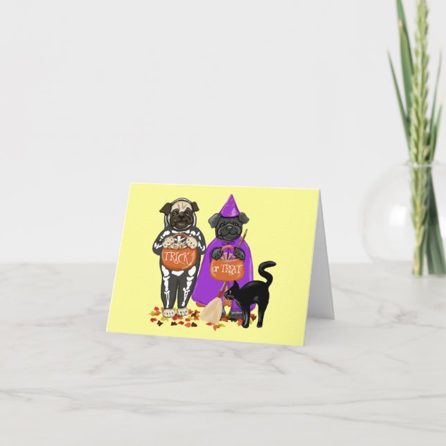 Cartão Customizable Trick or Treat Halloween Pugs Cards (Frente)