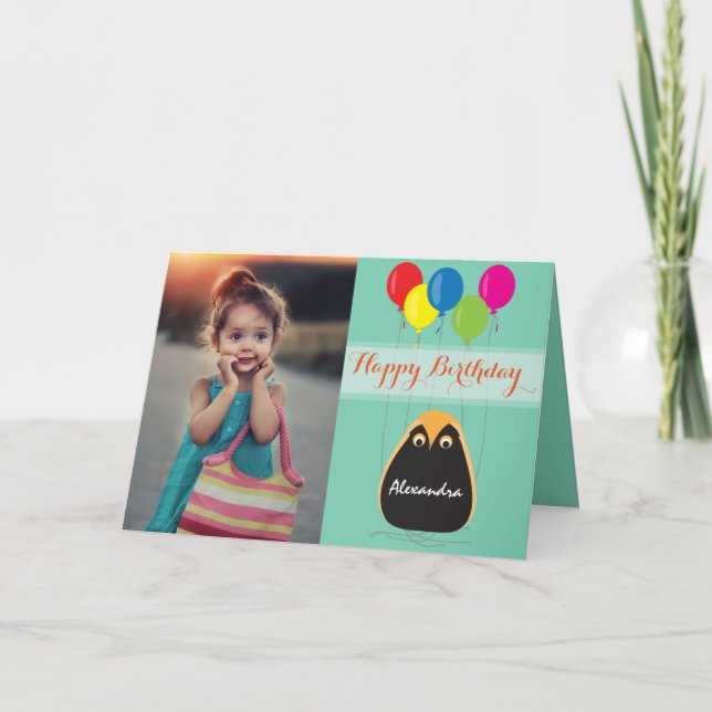 Cartão Customize Happy Birthday with a Lucky Owl (Frente)