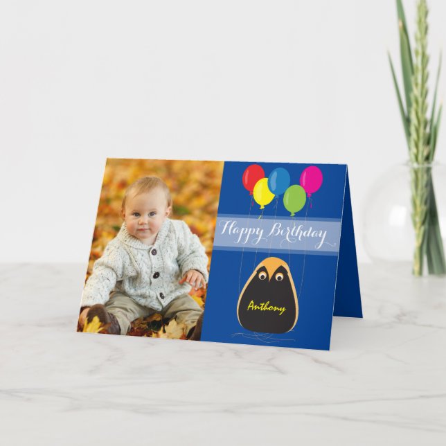 Cartão Customize Happy Birthday with a Lucky Owl (Frente)