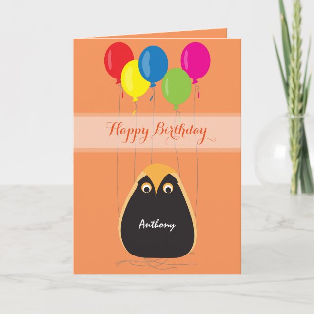 Cartão Customize Happy Birthday with a Lucky Owl (Frente)
