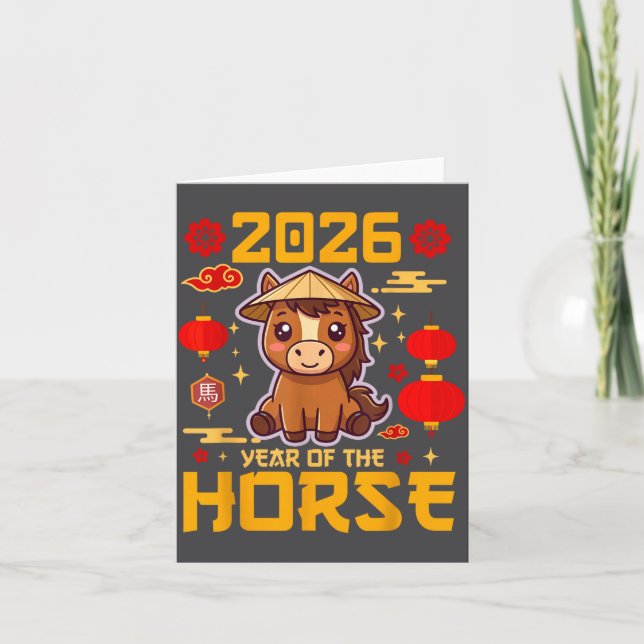 Cartão Cute 2026 Year Of The Horse Happy Chinese New Year (Frente)