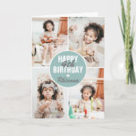 Cartão Cute 4 Photo Birthday Card Any Age | Custom Color<br><div class="desc">A modern Happy Birthday Card featuring 4 photos of yoru choice,  their age and name. All colors and text can be personalized. Great birthday card for kids and adults - boys and girls.</div>