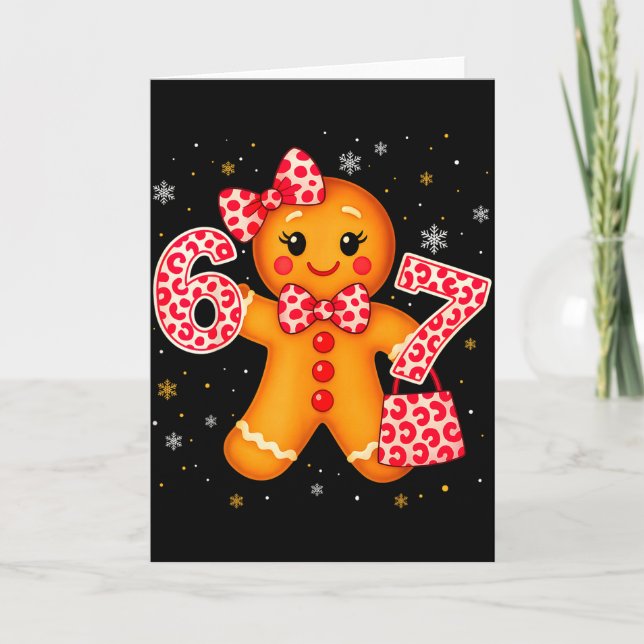 Cartão Cute 6 7 Christmas Leopard Bow Gingerbread Girls W (Frente)