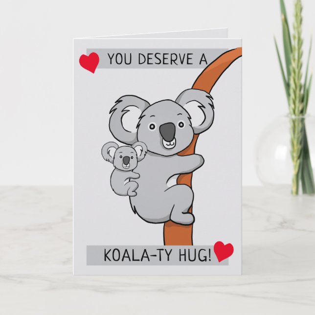 Cartão Cute Abraço de Koala-tipo Saudação (Frente)