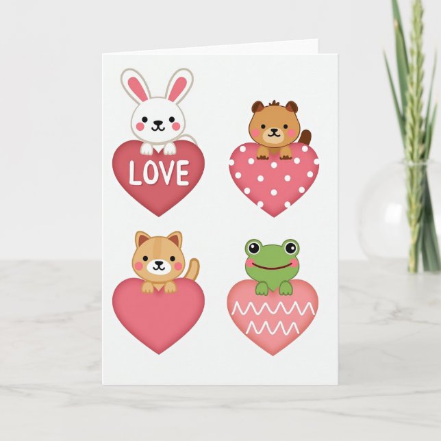 Cartão Cute Animals Heart Patterns Card (Frente)
