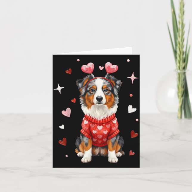 Cartão Cute Australian Shepherd Valentine Heart Valentine (Frente)