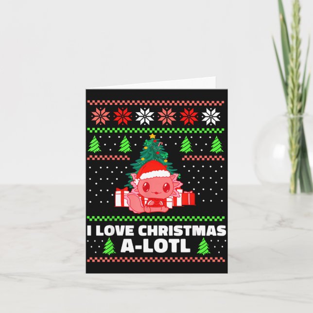Cartão Cute Axolotl I Love Christmas A-lotl Xmas Hat Sant (Frente)