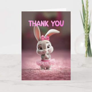 Cartão Cute Baby Bunny Girl in Pink Tutu Thank You