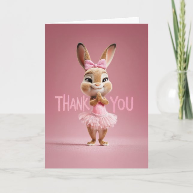 Cartão Cute Baby Bunny Girl in Pink Tutu Thank You (Frente)