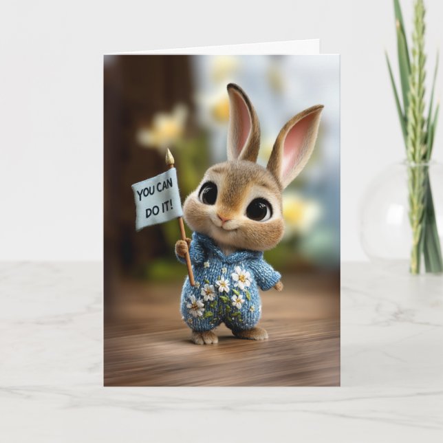 Cartão Cute Baby Bunny in Blue Romper Encouragement (Frente)