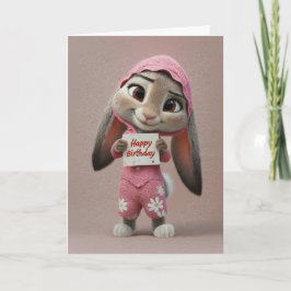 Cartão Cute Baby Bunny in Pink Romper Birthday Card