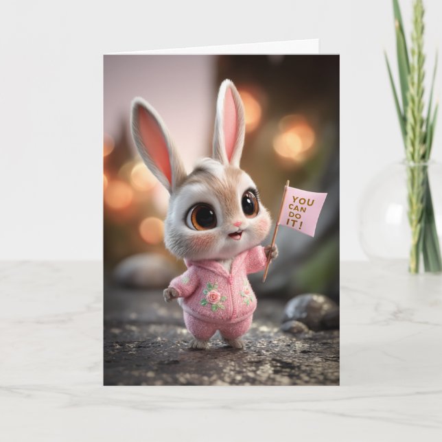 Cartão Cute Baby Bunny in Pink Romper Encouragement (Frente)