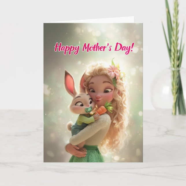 Cartão Cute Baby Bunny w/ Carrot for Happy Mama's Day (Frente)