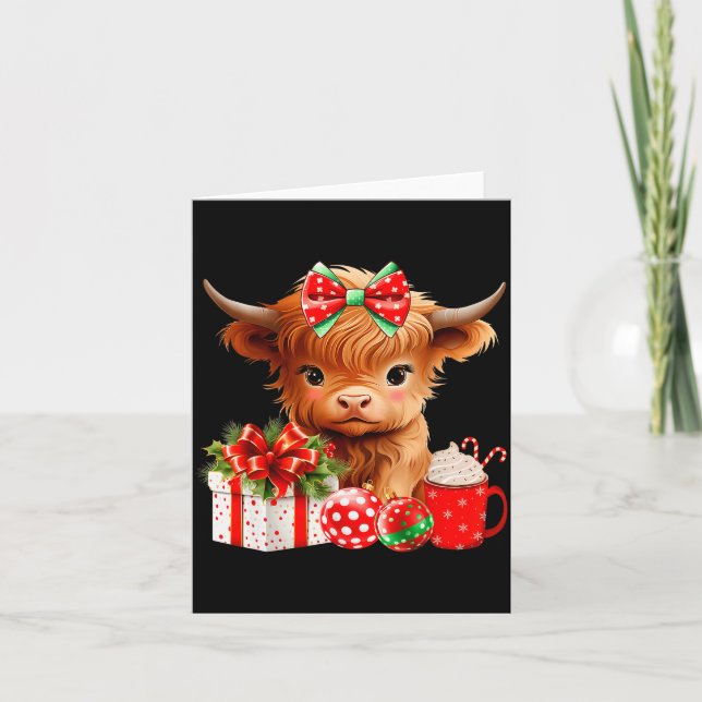 Cartão Cute Baby Highland Cow Merry Christmas Farmer Cow  (Frente)